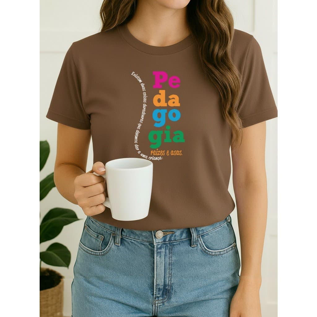 Camiseta Feminina Babylook Pedagogia Raizes e Asas Professora Faculdade 100% Algodão Varias Cores