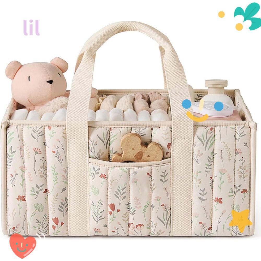 LIL Organizador De Fraldas Para Bebês , Cesta De Armazenamento Floral Portátil Berçário , Bolsa Essencial Recém-Nascidos