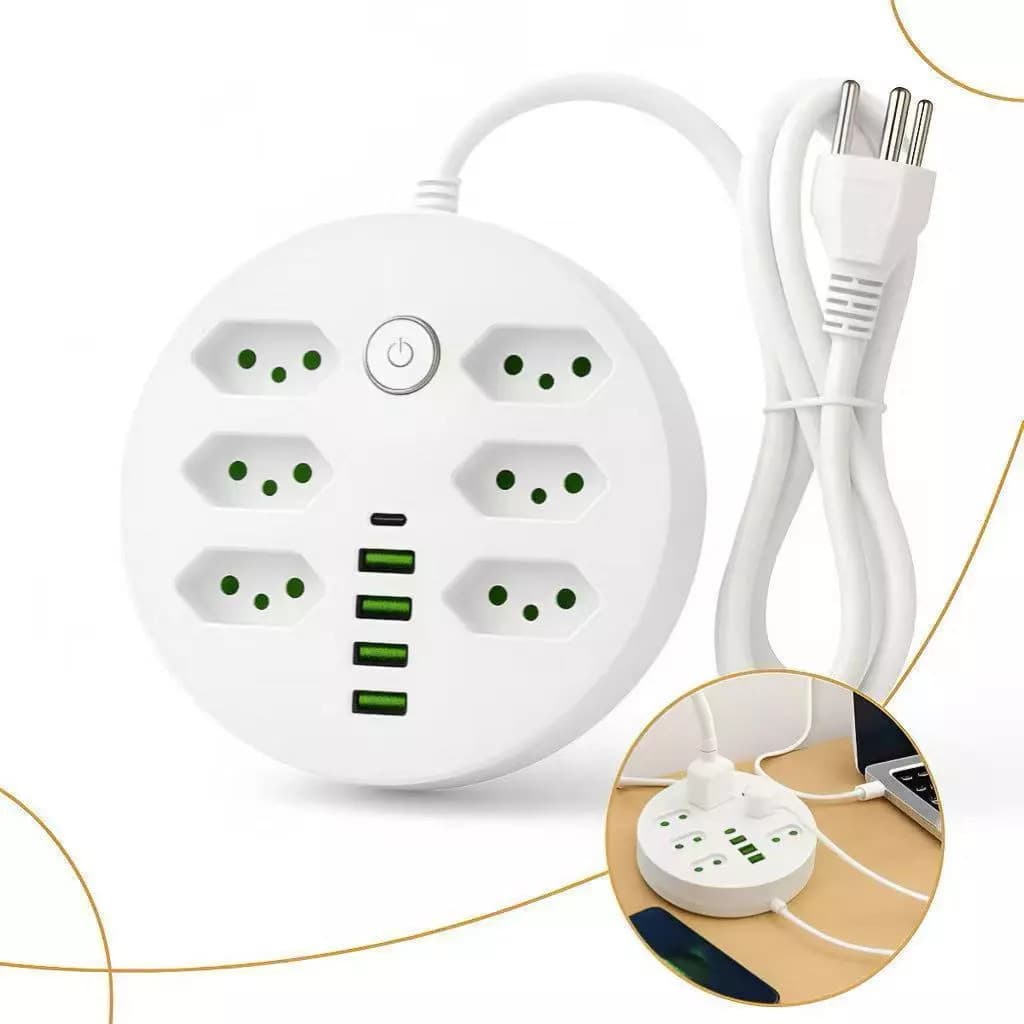 Extensão Tomadas com USB e TypeC Universal Bivolt 110v-250v 2500W Power 2m Filtro De Linha Segurança