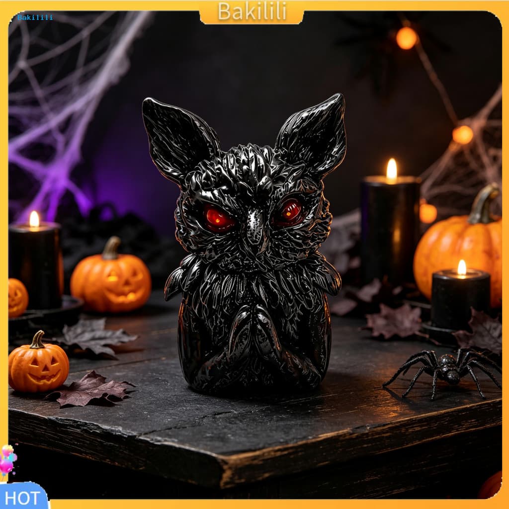 { Bakilili } Decorações De Halloween Esculturas Tridimensionais Feitas À Mão Ornamento De Resina Coruja Fantasma Estatue
