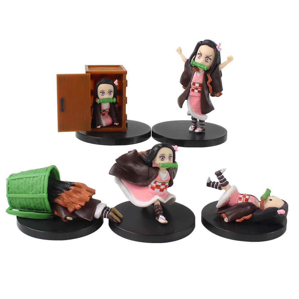 Conjunto de 5 peças de modelo de personagem de anime Demon Slayer WCF Yanzhi, brinquedo infantil fofo, modelo colecionáv