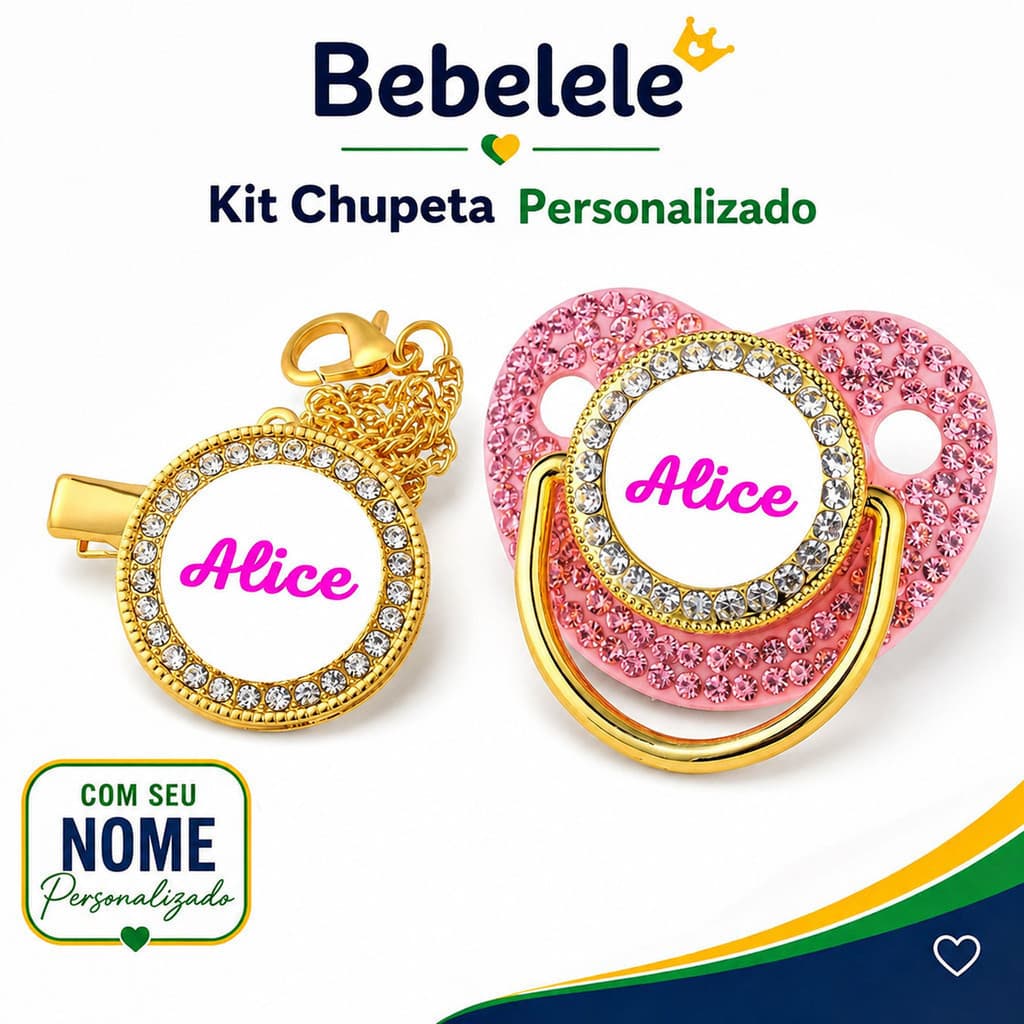 Chupeta para menina, nome e foto personalizados, clipe de chupeta/cadeia de chupeta