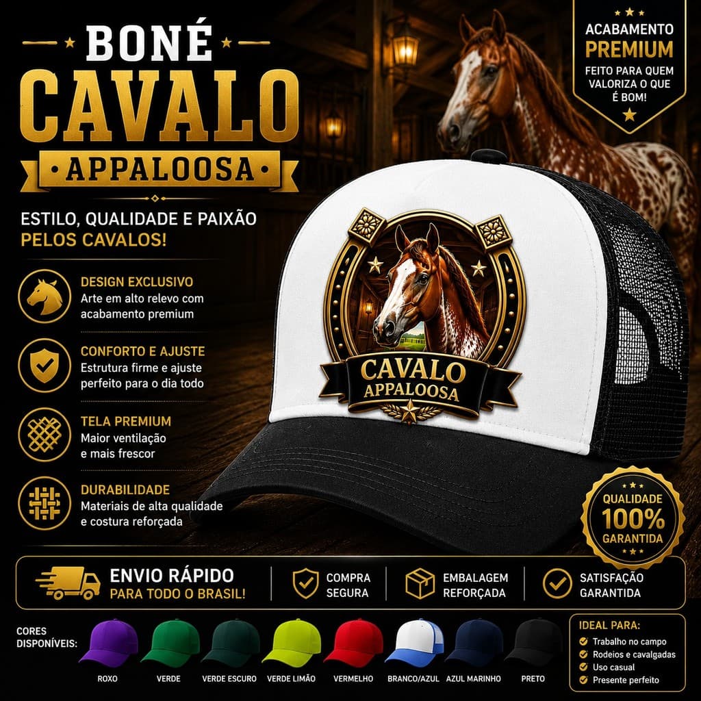 Boné Personalizado Cavalo Apaaloosa Aba Curva - Escolha o SEU!