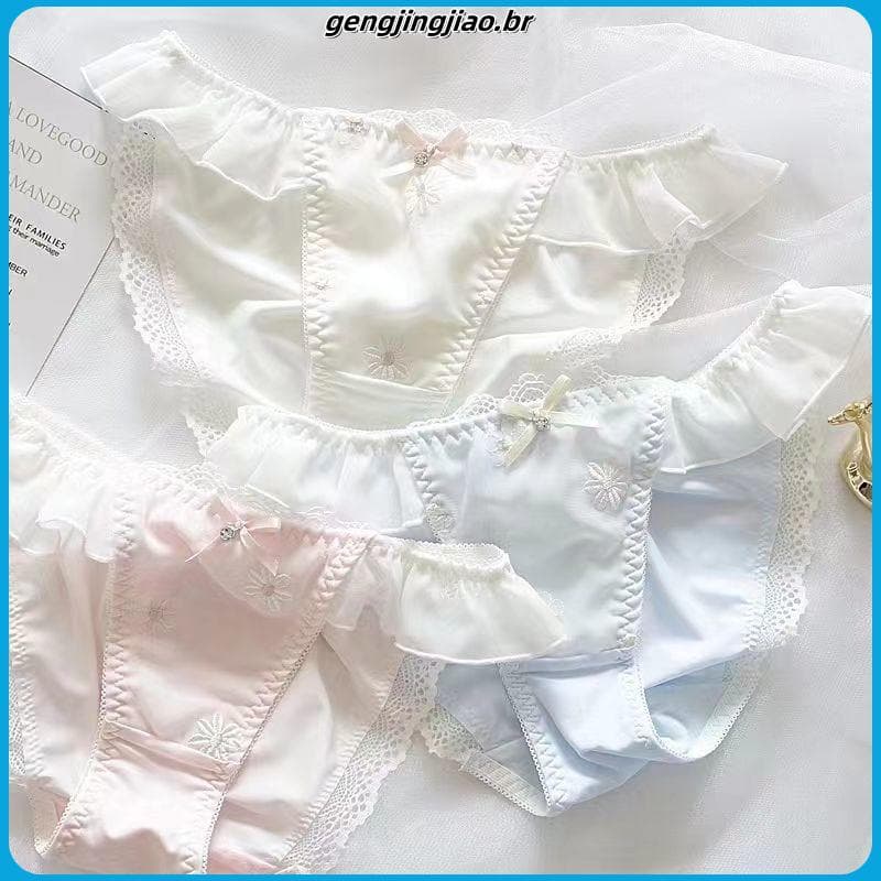 Bonito Lolita menina estudante renda doce estilo princesa margarida bordado renda Bowknot calcinha feminina babados