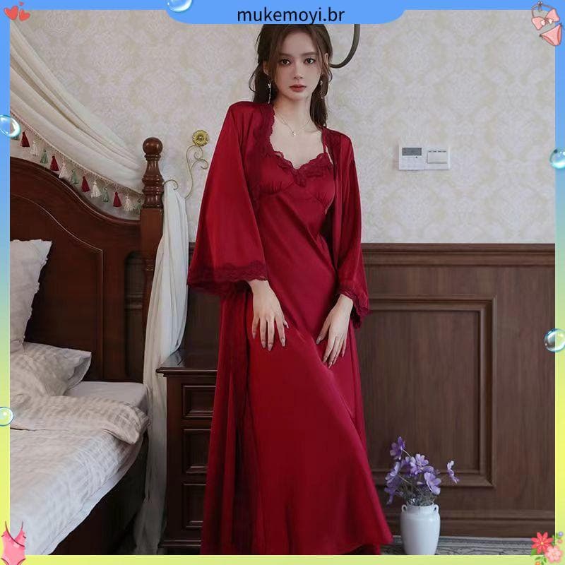 Estilo tribunal francês pijamas feminino 2023 estilo mais recente primavera outono High-End puro desejo estilo vermelho