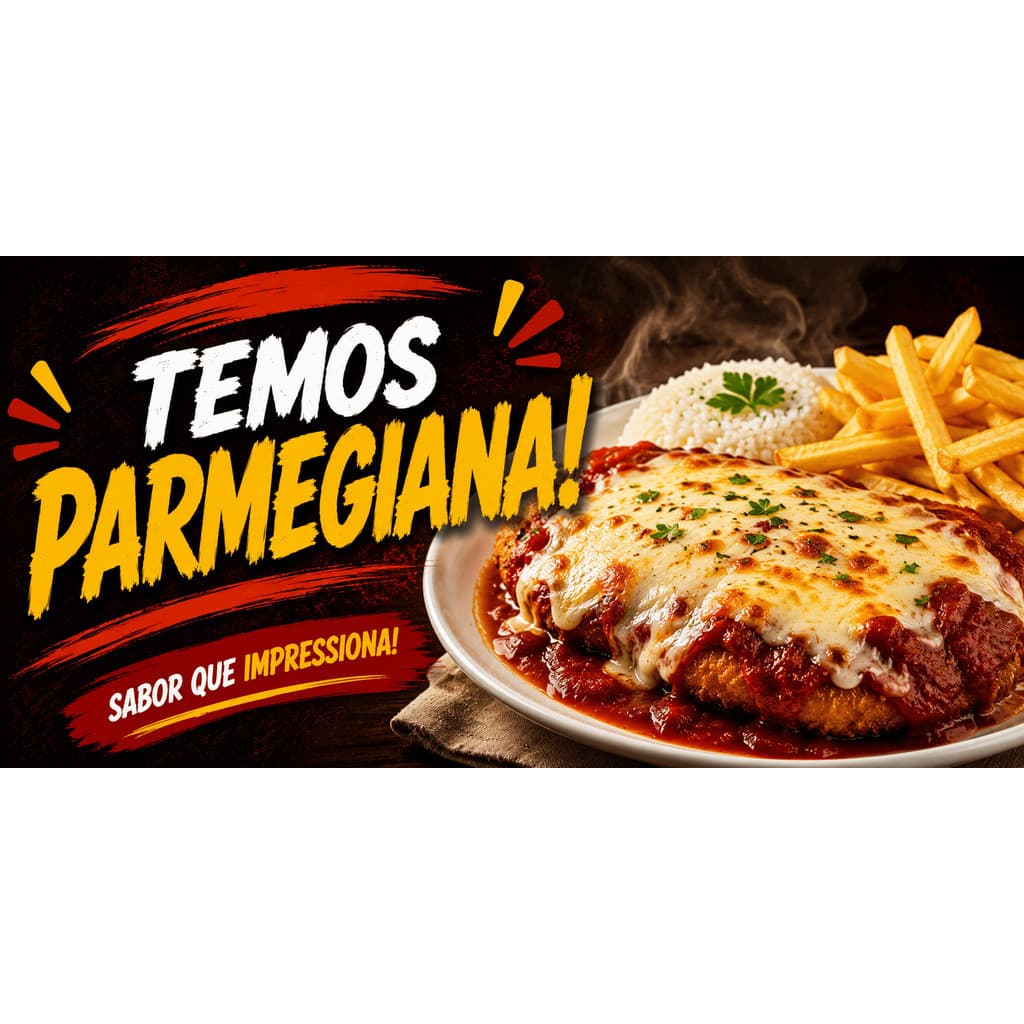 BANNER EM LONA PROPAGANDA 90X50CM COM 4 ILHÓIS ALTA QUALIDADE FILÉ A PARMEGIANA
