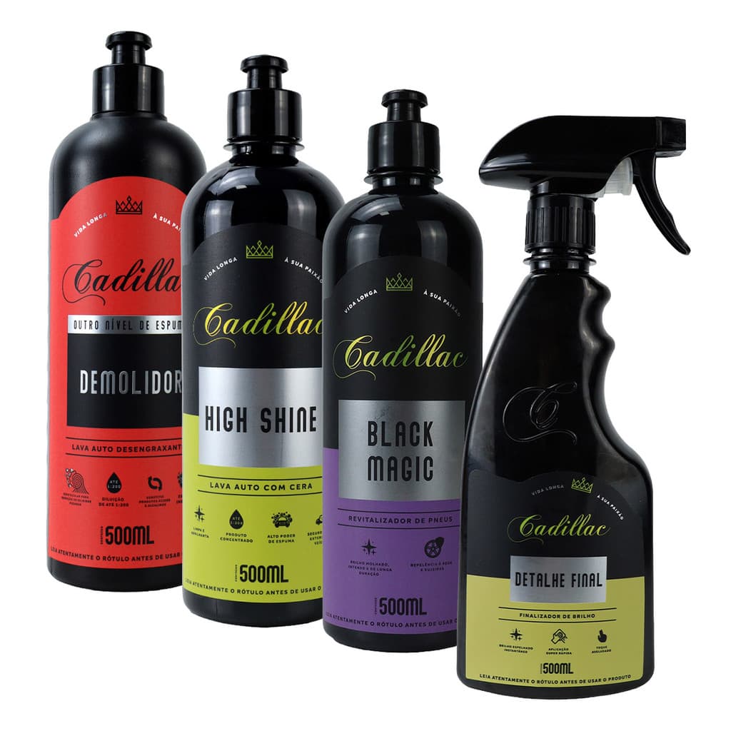 Kit Limpeza Automotiva Cadillac Cera Líquida 1L Top Cera Nevasca Lava Autos Estética Automotiva