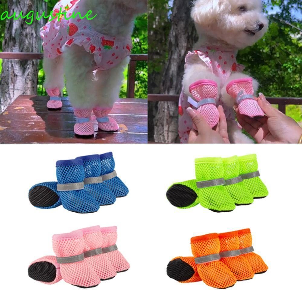 AUGUSTINE 4 Unidades/Conjunto Sapatos De Rede Para Cães , Malha Respiráveis Reflexivos Botas Curtas Antiderrapantes Anim