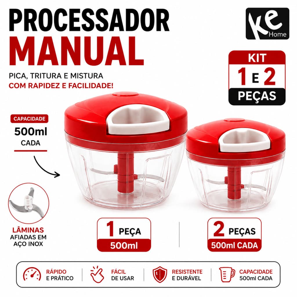 Processador Manual de Alimentos 500ml Triturador