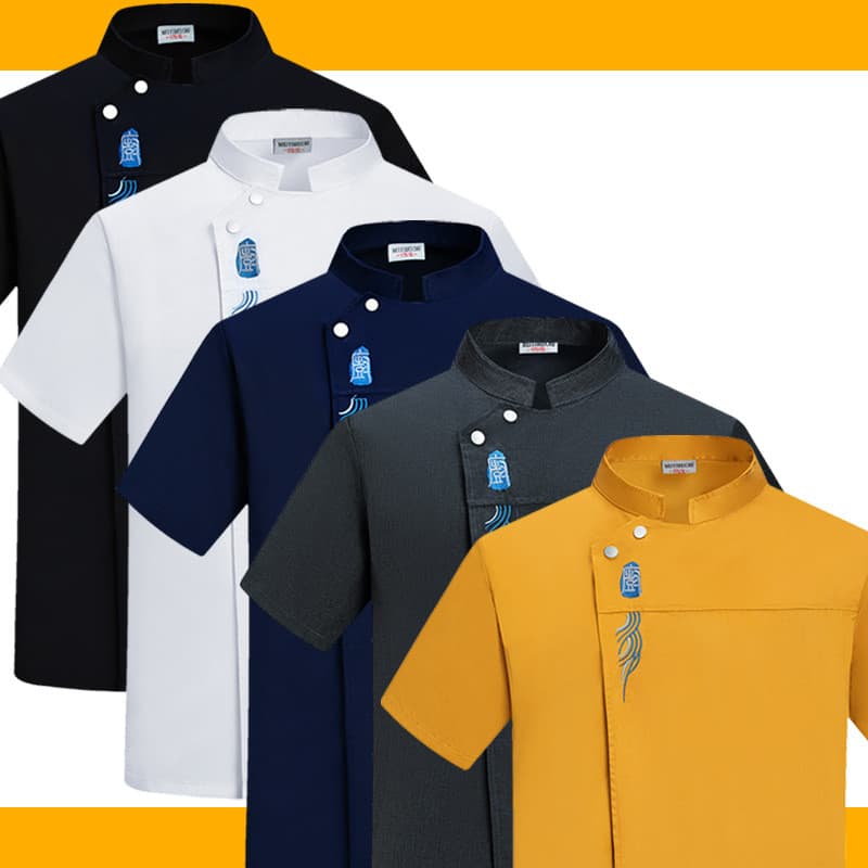 Roupa de chef para homens, de manga curta, em malha fina e respirável, resistente ao desgaste, para cozinhas de hotéis,