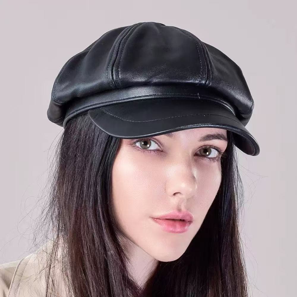Boina Feminina De Couro Pu Estilo Britânico Com Aba Para Outono / Inverno / Octogonais