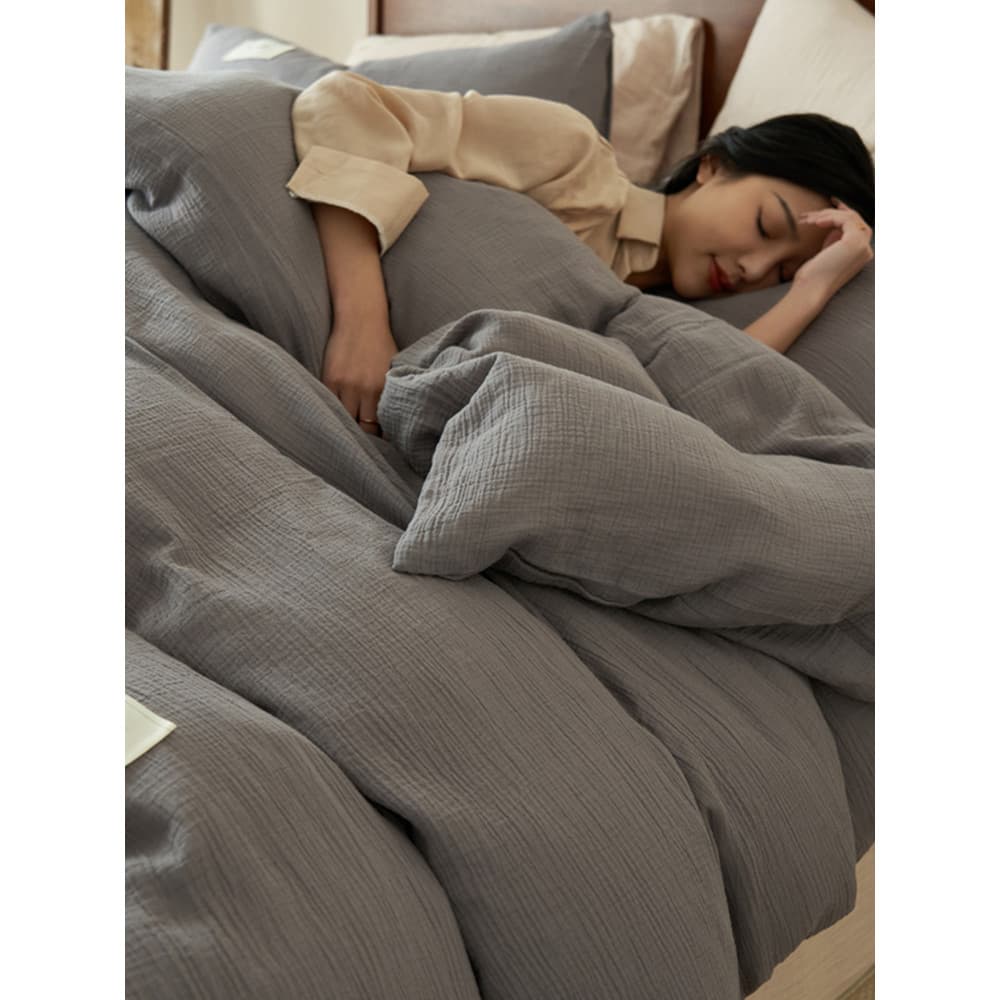 Simples algodão três camadas fio cama conjunto de quatro peças puro algodão colcha capa folha dormitório estudante conju