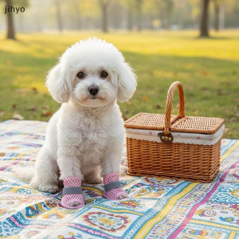 [jihyo] 4 Peças De Sapatos Fofos De Malha Para Cães : Verão Antiderrapante E Resfriamento , Reflexivo