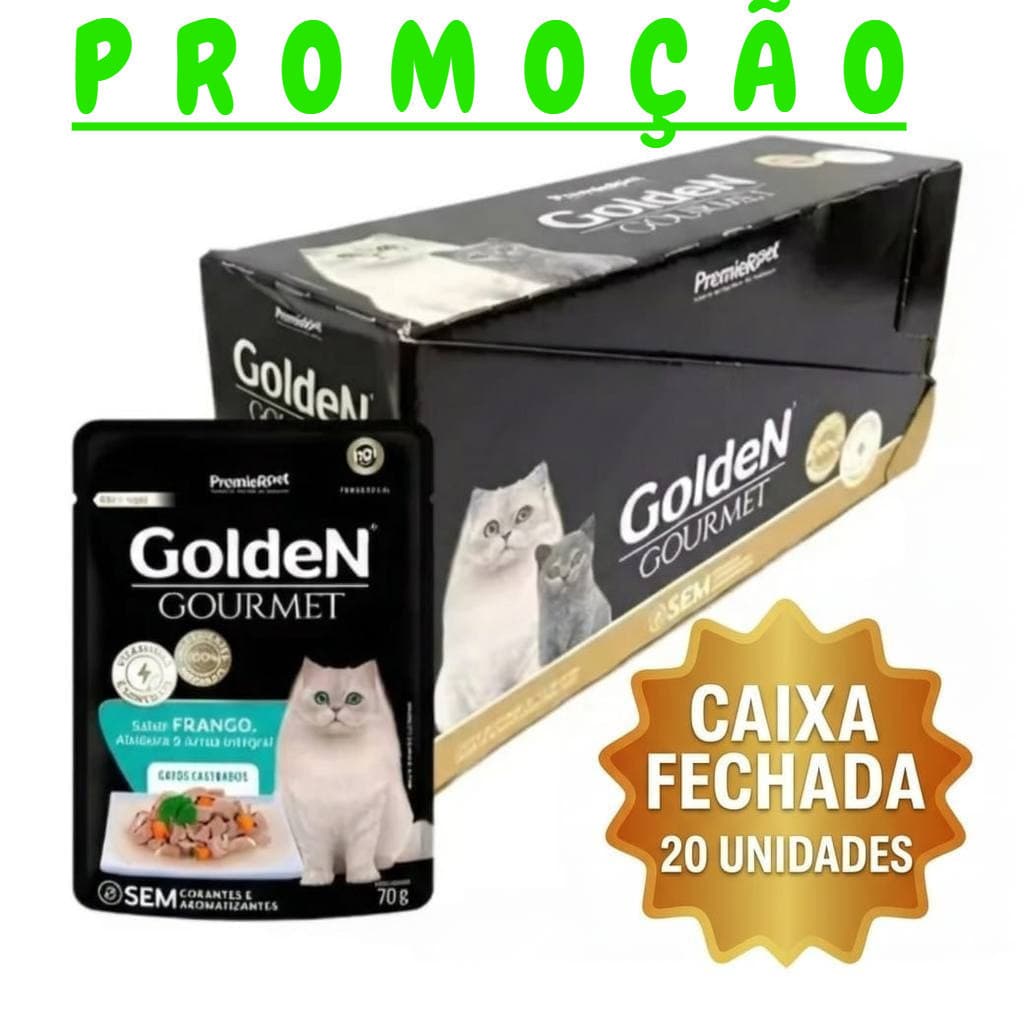 Sache Ração Úmida Golden Gourmet Para Gatos Castrado Sabor Frango 70g 20un.
