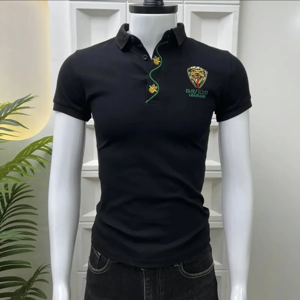 Camisa polo de manga curta masculina bordada de manga curta polo High-End Original verão camiseta masculina polo tempera
