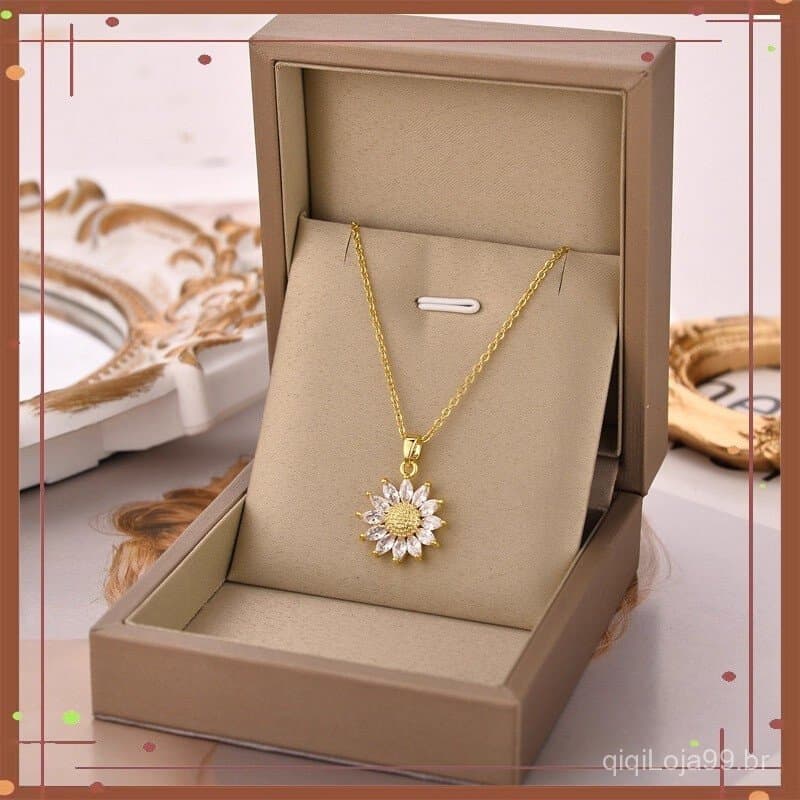 Feminina Colar Girassol Dourado Minimalista elegante feminino Feminina Corrente Luz Acessório De Luxo