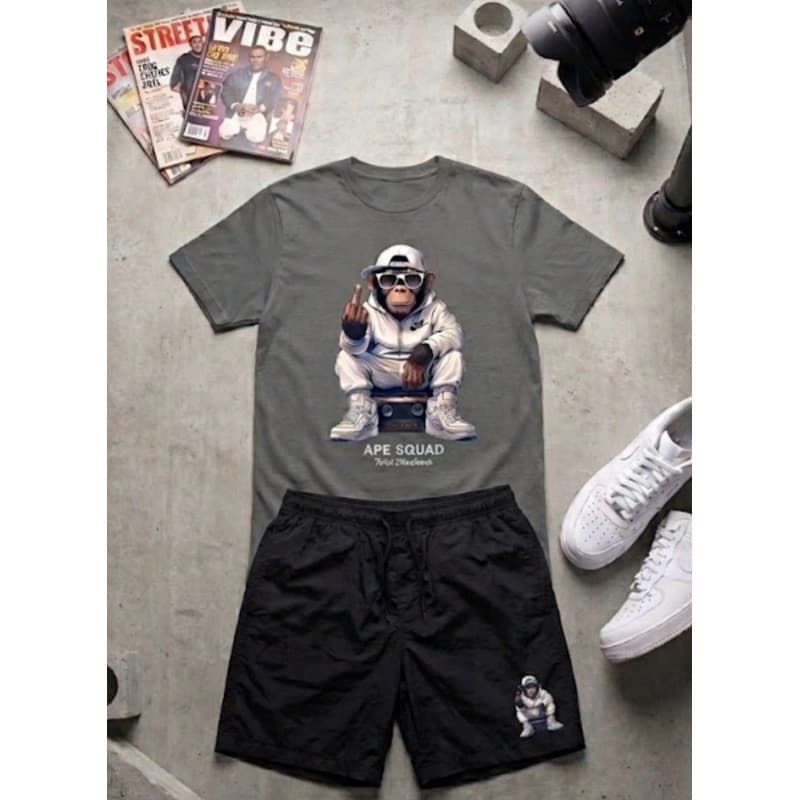 Camiseta Masculina & Short tectel conjunto kit Ape squad Monkey