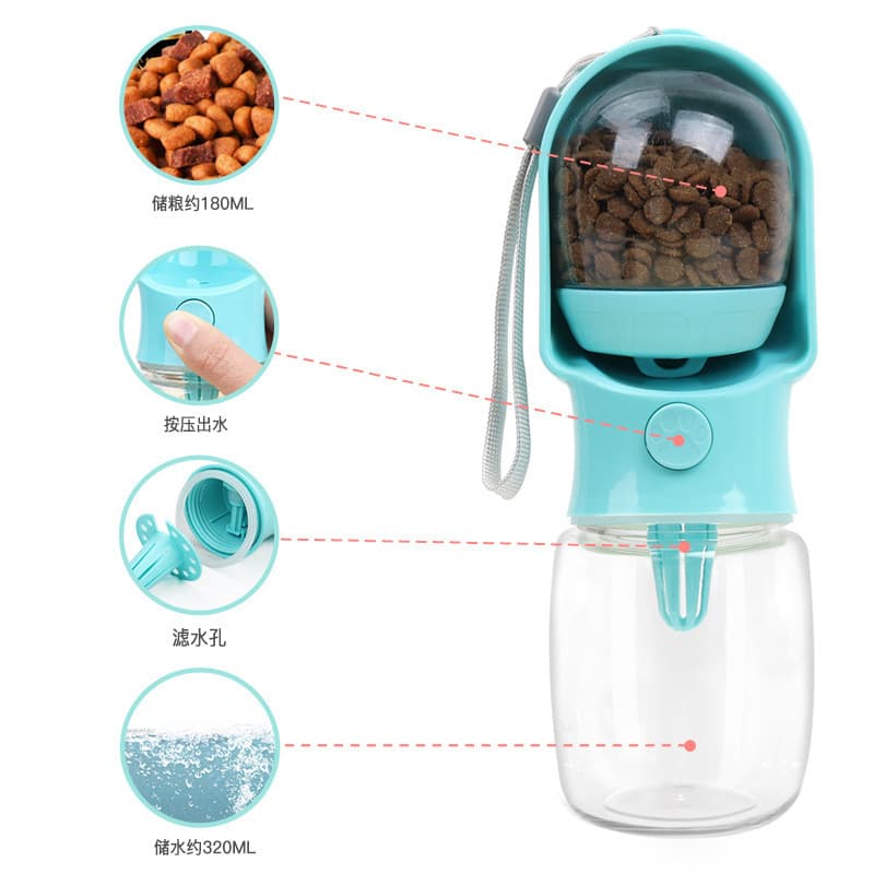 Cão garrafa de água potável portátil ao ar livre cão andando garrafa de água cão acompanhando copo alimentação para anim