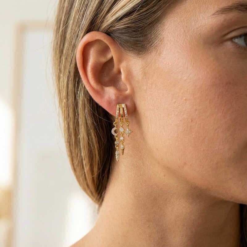 Estrela lua Irregular borla brincos nicho Design exclusivo diamante luz brincos de luxo acessórios