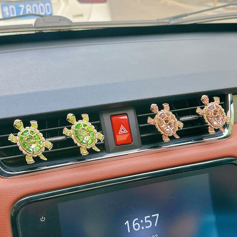 ENVIO RÁPIDO: Difusor de Aroma para Saída de Ar do Carro em Forma de Tartaruga Fofa, com Cristais de Strass Decorativos,