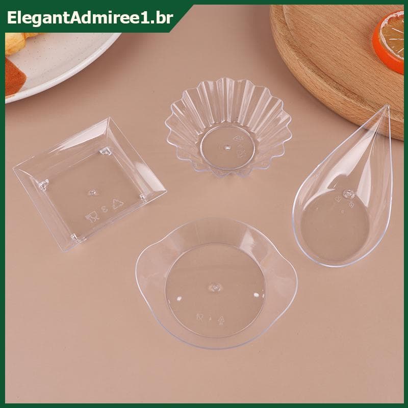 ELEGA 10 Unidades Transparentes Mini Pratos De Sobremesa Plástico Aperitivo Bolo De Frutas Gelatina Copos De Iogurte