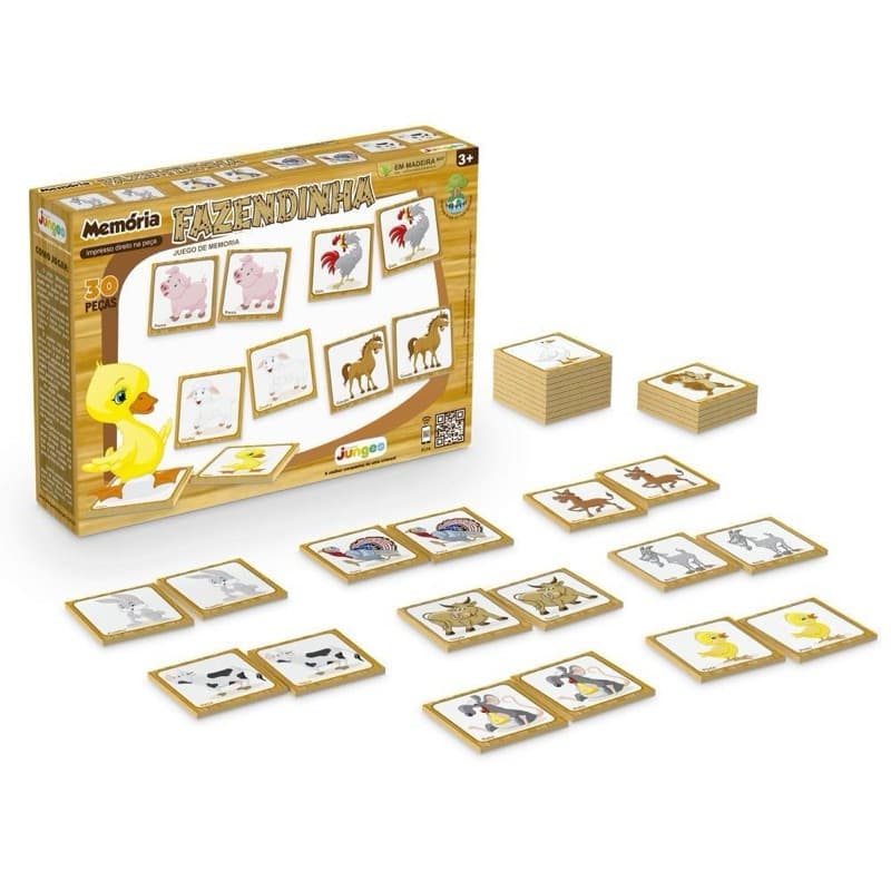 Jogo da Memória Fazendinha em Madeira 30 Peças – Brinquedo Educativo Infantil