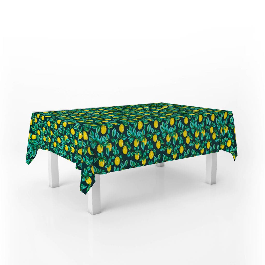 Toalha De Mesa para Decoração Frutas Limão 6 Lugares Retangular Poliéster