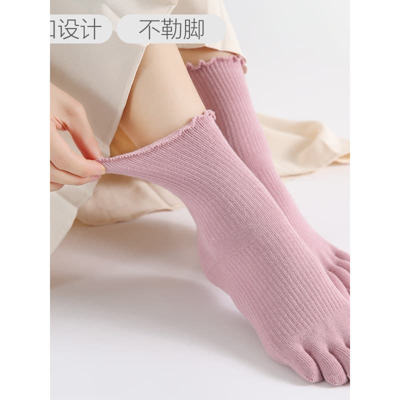 🔥 Meia Canela 🔥 Meias de Cinco Dedos Cinco Dedo Meias Five Toe Socks Boca Solta Meados De Tubo Rendas Meias Femininas