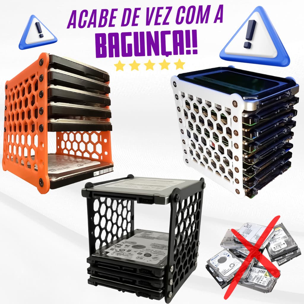 Kit 3 Suporte Rack Vertical Para 8 HDs Externos 2.5 Organizador