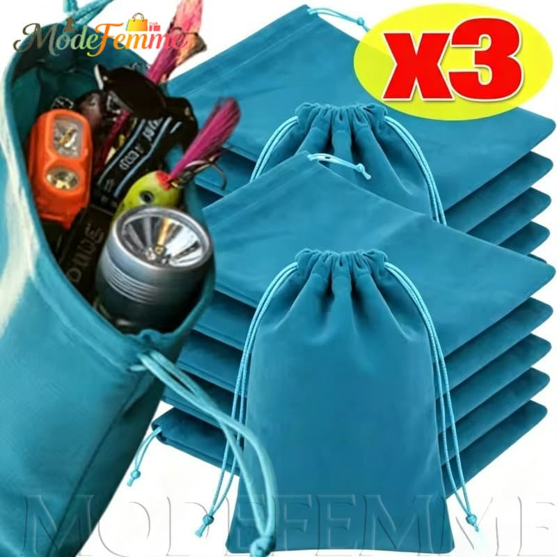 [À Venda] Bolsa De Armazenamento De Equipamento De Pesca M/L Com Cordão-Bolsas De Material Flocado Macio-Ferramenta Acam
