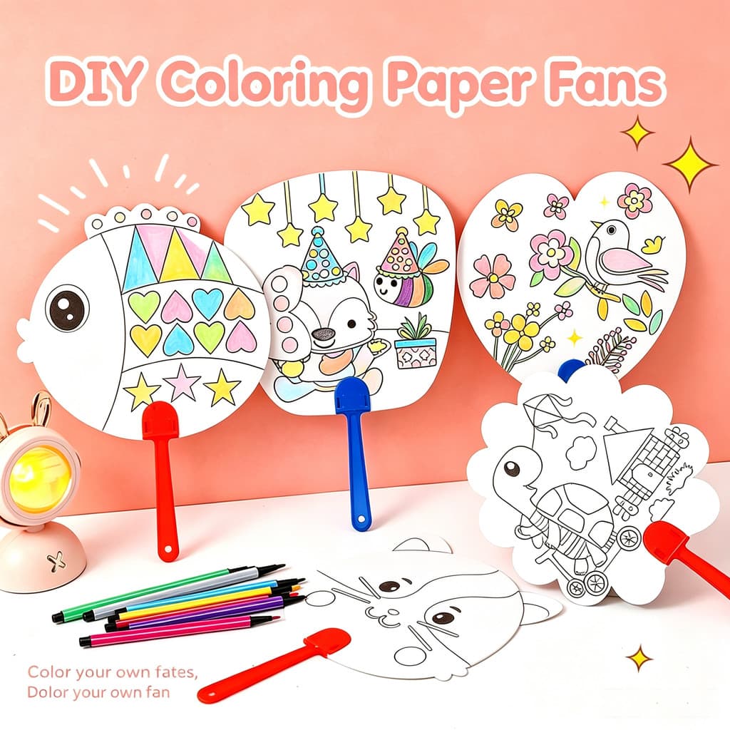 Crianças DIY Em Branco Ventilador De Papel Para Colorir Pintura À Mão Graffiti Jardim De Infância Artesanal Material Kit