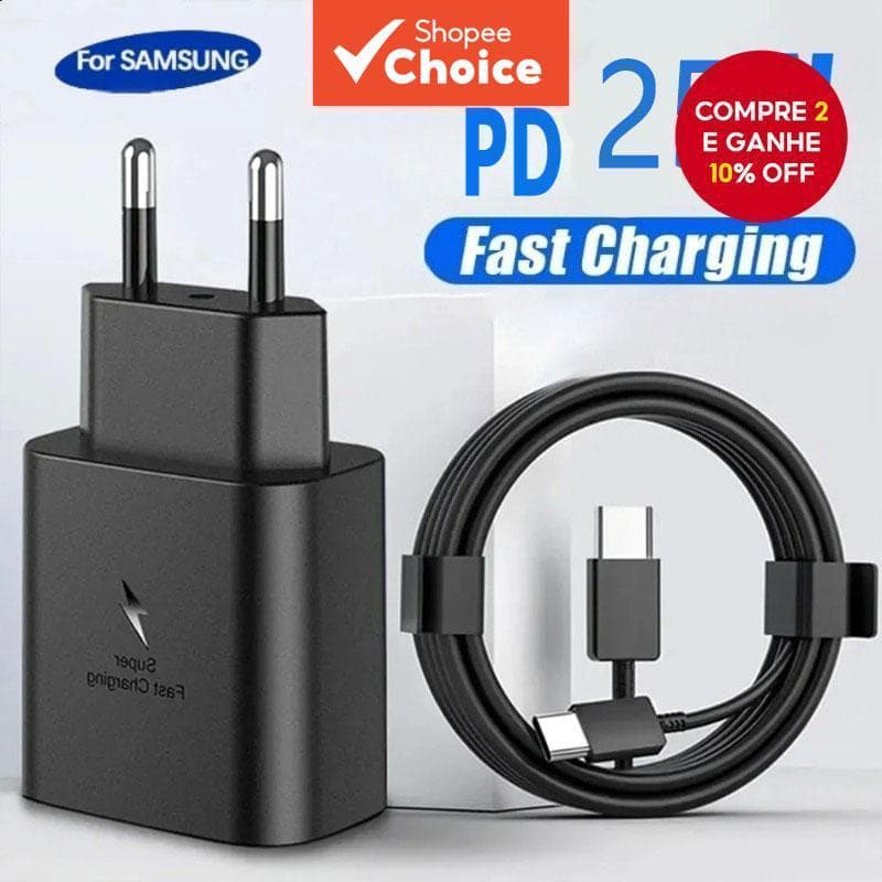 PD 25W Carregador Super Rápido Para Samsung Galaxy S23 Ultra S22 Note 20 10 Plus Cabo USB Tipo-C de Carregamento Rápido