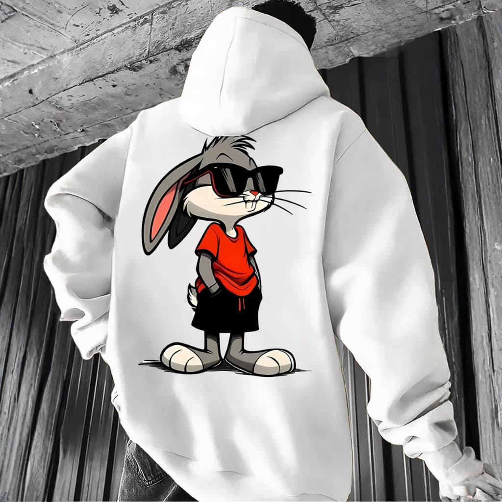 Moletom Streetwear Coelho de Óculos Escuros Casaco Canguru Com Capuz Premium Unissex