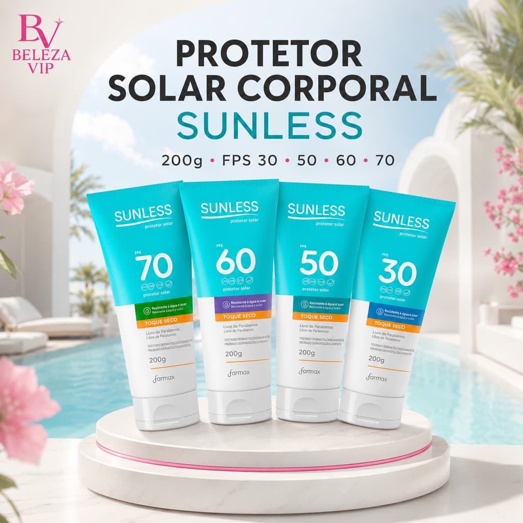 Protetor Solar Corporal Sunless Farmax FPS 30 50 60 ou 70 Toque Seco 200g