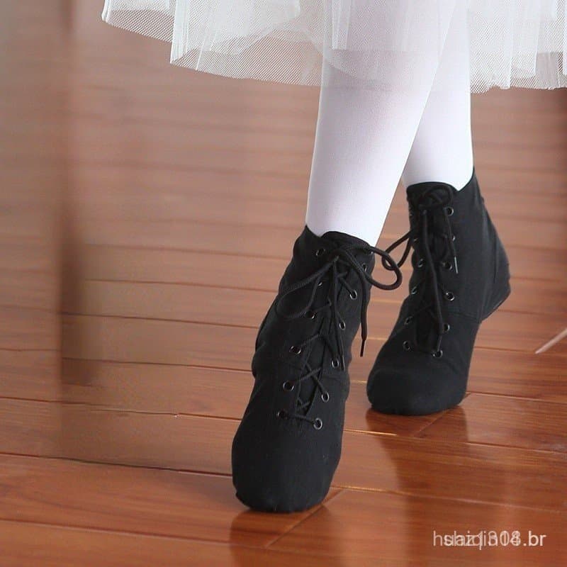 Sapatos de lona de jazz Sapatilhas de dança de menino preto/vermelho suave para puxar os cadarços de ioga para crianças