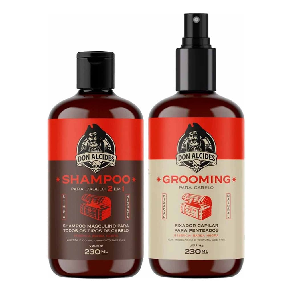 Kit Shampoo E Grooming Para Cabelo Barba Negra Don Alcides
