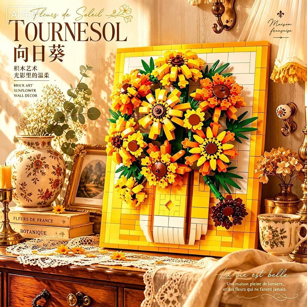 Van Gogh girassol bloco de construção buquê preservado flor compatível Lego montado brinquedo ornamentos alto valor 2026