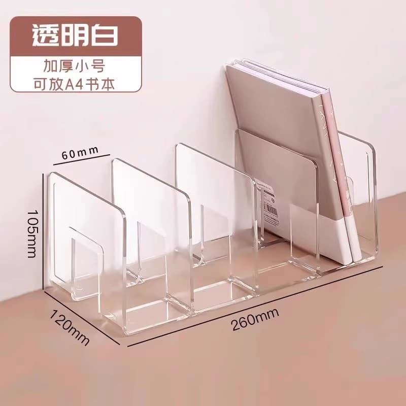 Suporte de livros transparente para estudantes, organizador de arquivos de mesa, divisória, suporte de livros com 4 comp