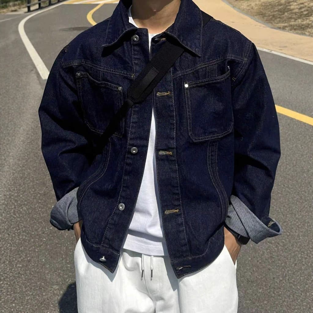 Cross-Border Amazon High-End Feeling 2025 Novo Estilo Masculino Retro Solto Jaqueta Jeans Top