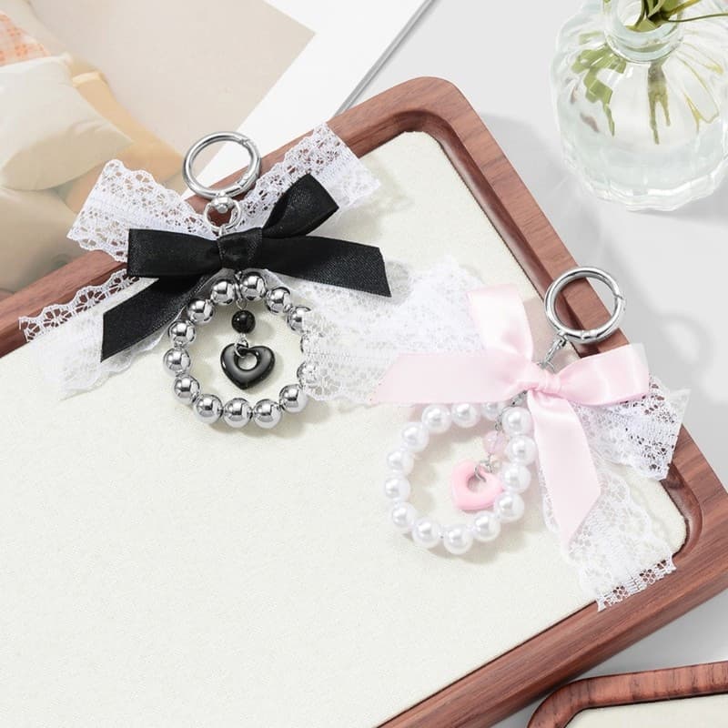 AA * Pérolas Accent Lace Bowknot Chaveiro Charme Dando Porta-Chaves Ornamento