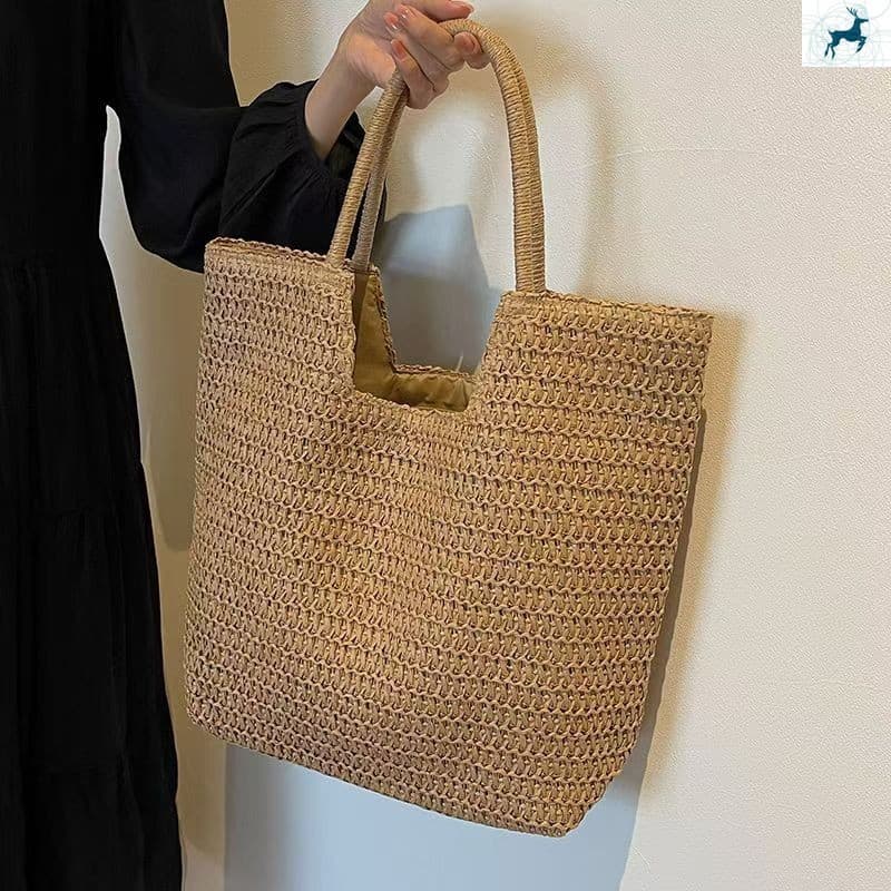 Bolsa De Praia De Crochê Tecelagem De Palha De Grande Capacidade Para Mulheres Viagens De Verão