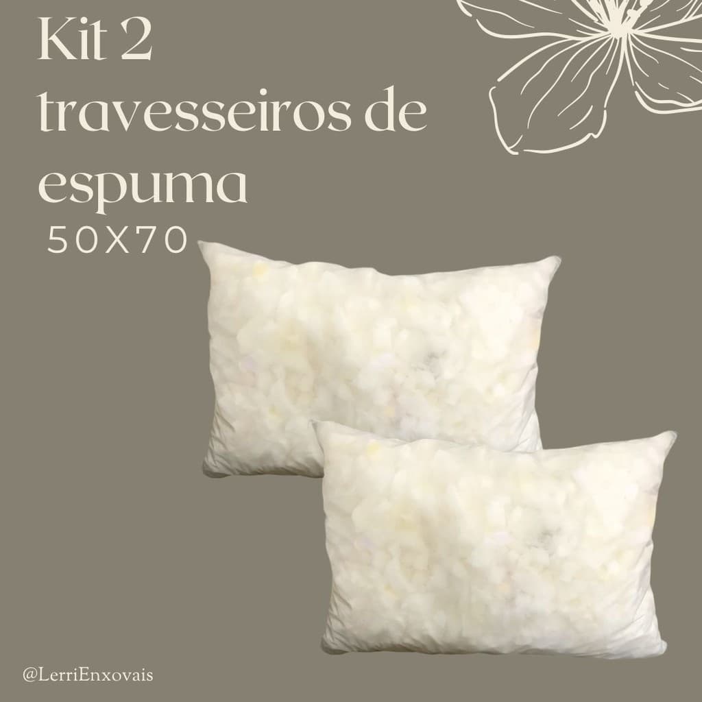 Kit 2 Travesseiro Flocos de Espuma 70cm x 50cm