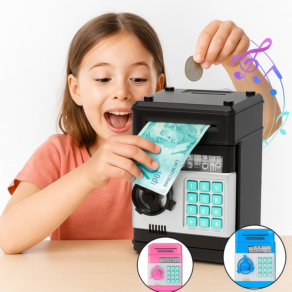 Cofre Digital Eletrônico Puxador Notas Moedas Automático Senha Alarme Mini Cofrinho Infantil Cores