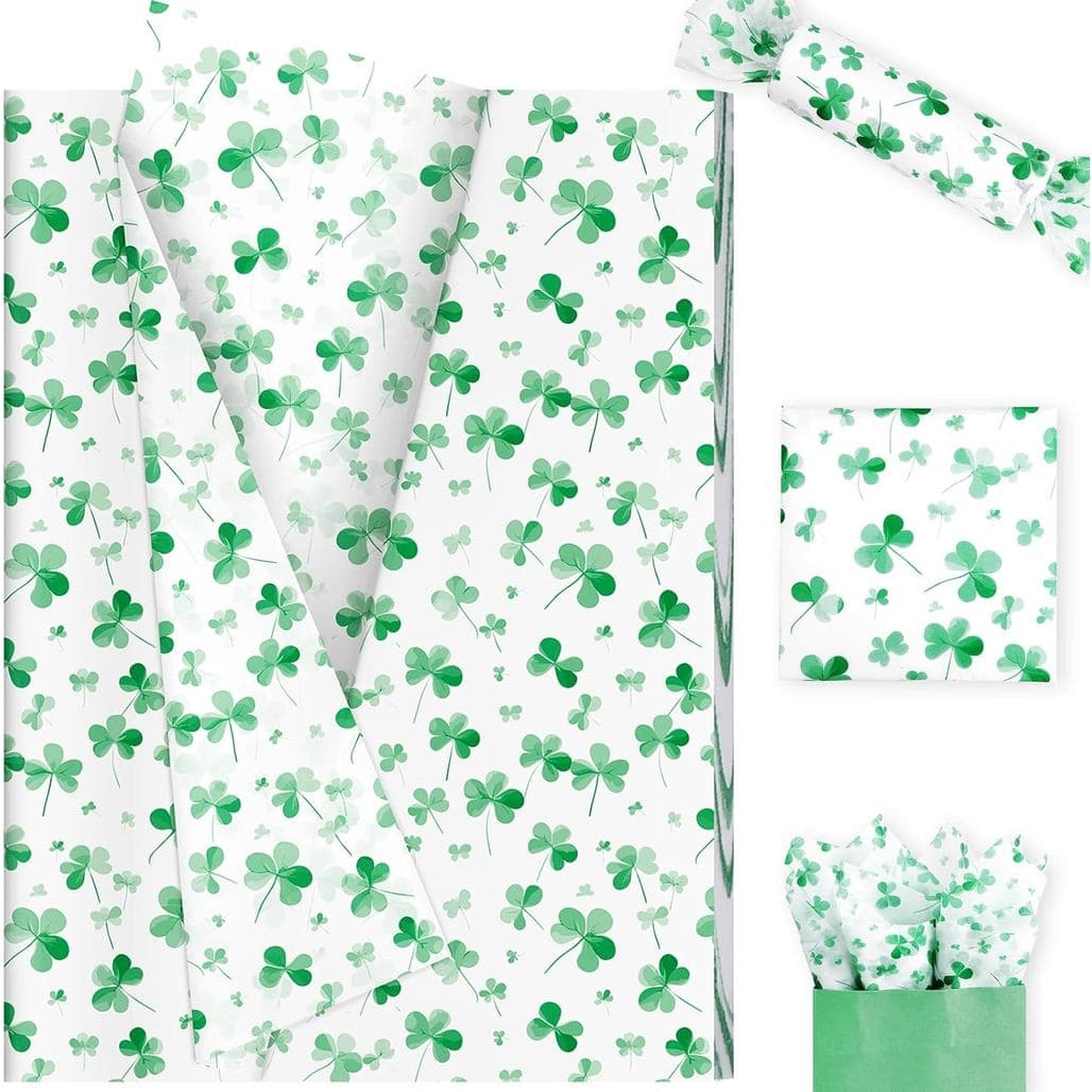 100 Folhas de Papel de Seda com Estampa de Trevo para o Dia de São Patrício, para Sacolas de Presente, Papel de Seda Ver