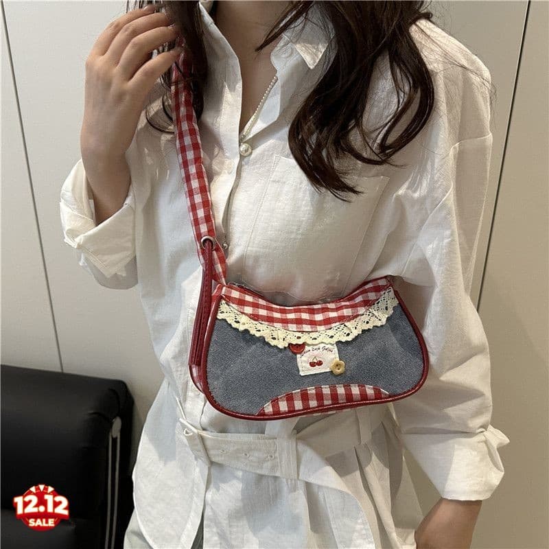 Bolsa De Ombro Xadrez Quadrada – Estilo Doce E Legal Para Mulheres , Viagens De Trabalho