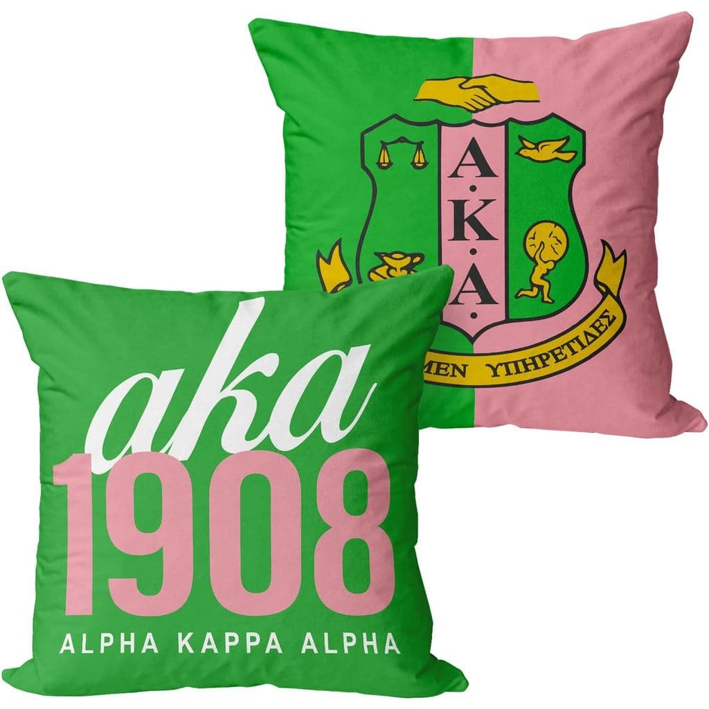 Capa de Almofada AKA 1908 Sorority Sister 18 x 18 Polegadas, Conjunto de 2, Rosa e Verde, Capa de Almofada para Imitaçõe