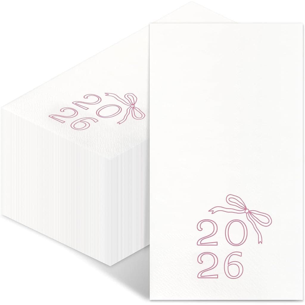 Pacote com 100 Guardanapos de Papel Rosa Coquette com Laço, Guardanapos para Convidados de Formatura da Turma de 2026, F