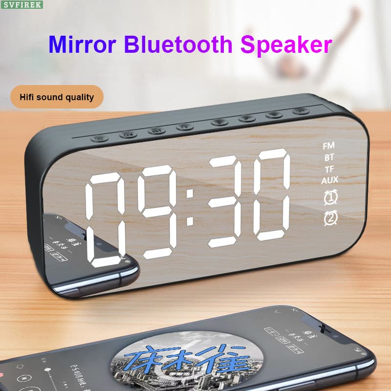 Bluetooth 5.0 Alto-Falante Duplo Despertador Rádio FM Display LED Multi Reprodução Cartão TF Suportado ABC Plástico Desk