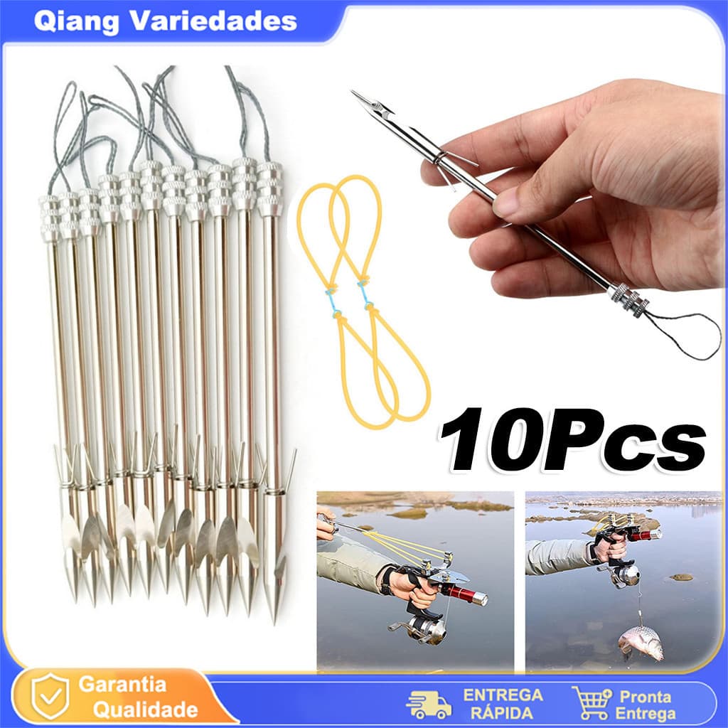 Atiradeira Estilingue Spincast Pesca Kit 10 Dardo 2 Elástico 14cm P/ Pesca