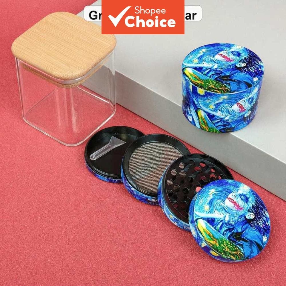 Moedor manual de especiarias de liga de zinco de 2 polegadas 150 ml, triturador de temperos de 4 camadas com frasco de